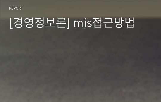 [경영정보론] mis접근방법