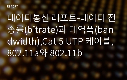 데이터통신 레포트-데이터 전송률(bitrate)과 대역폭(bandwidth),Cat 5 UTP 케이블,802.11a와 802.11b