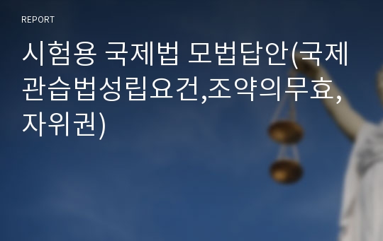 시험용 국제법 모법답안(국제관습법성립요건,조약의무효,자위권)