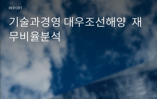 기술과경영 대우조선해양  재무비율분석