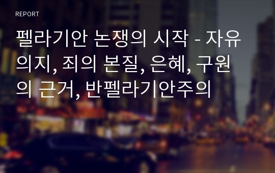 펠라기안 논쟁의 시작 - 자유의지, 죄의 본질, 은혜, 구원의 근거, 반펠라기안주의