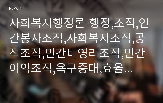 사회복지행정론-행정,조직,인간봉사조직,사회복지조직,공적조직,민간비영리조직,민간이익조직,욕구증대,효율적성과제고,환경,Hasenfeld,원료는인간,프로그램서비스,Chambers