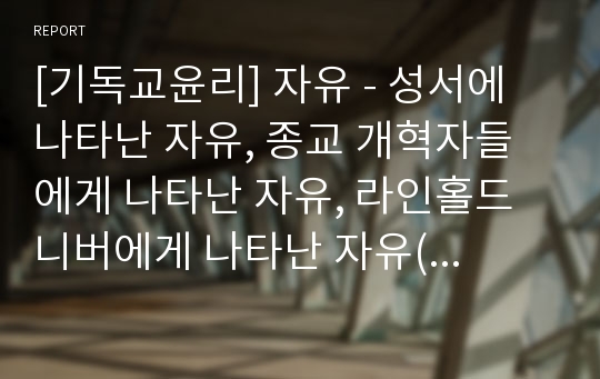 [기독교윤리] 자유 - 성서에 나타난 자유, 종교 개혁자들에게 나타난 자유, 라인홀드 니버에게 나타난 자유(인간의 자유와 그의 본성 및 그의 공동체)