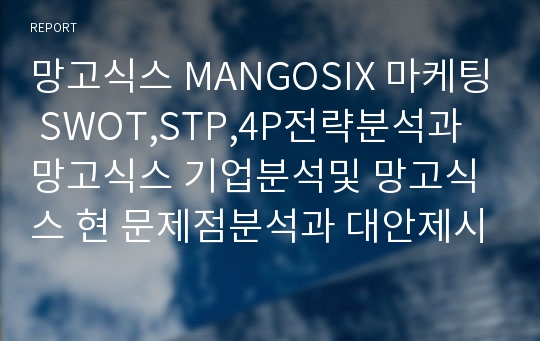 망고식스 MANGOSIX 마케팅 SWOT,STP,4P전략분석과 망고식스 기업분석및 망고식스 현 문제점분석과 대안제시