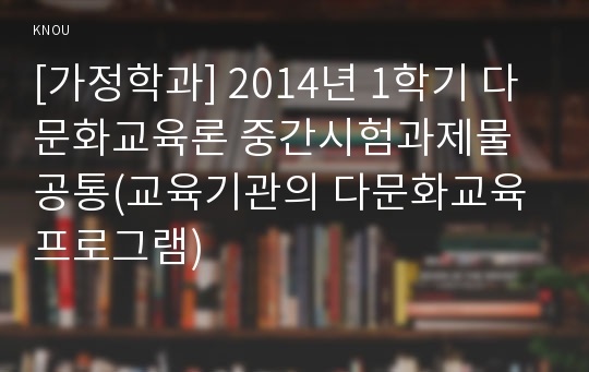 [가정학과] 2014년 1학기 다문화교육론 중간시험과제물 공통(교육기관의 다문화교육프로그램)