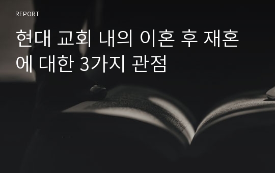 현대 교회 내의 이혼 후 재혼에 대한 3가지 관점