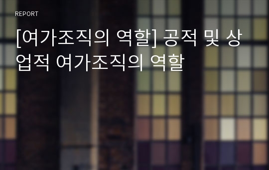 [여가조직의 역할] 공적 및 상업적 여가조직의 역할