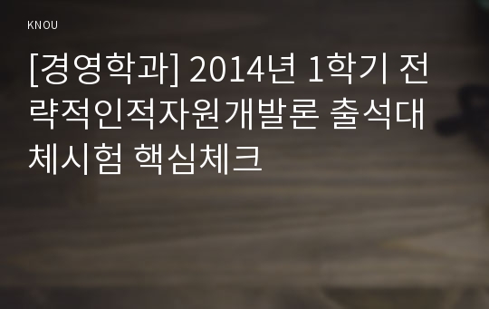 [경영학과] 2014년 1학기 전략적인적자원개발론 출석대체시험 핵심체크