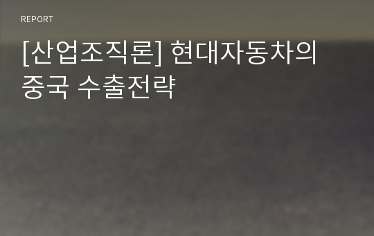 [산업조직론] 현대자동차의 중국 수출전략