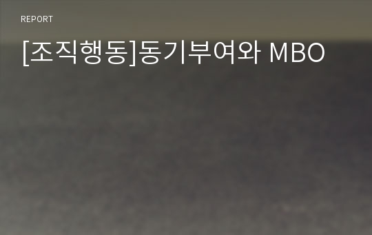 [조직행동]동기부여와 MBO