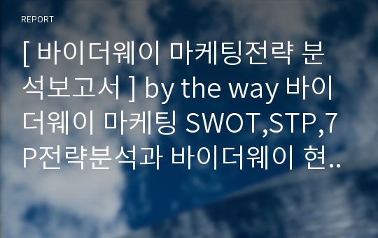 [ 바이더웨이 마케팅전략 분석보고서 ] by the way 바이더웨이 마케팅 SWOT,STP,7P전략분석과 바이더웨이 현 문제점분석과 해결방안 제안