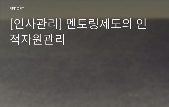 [인사관리] 멘토링제도의 인적자원관리