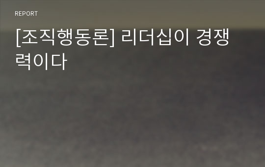 [조직행동론] 리더십이 경쟁력이다