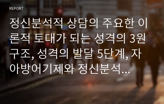 정신분석적 상담의 주요한 이론적 토대가 되는 성격의 3원구조, 성격의 발달 5단계, 자아방어기제와 정신분석적 상담이론의 공헌점과 비판점을 서술하시오