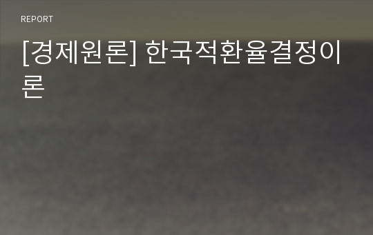 [경제원론] 한국적환율결정이론