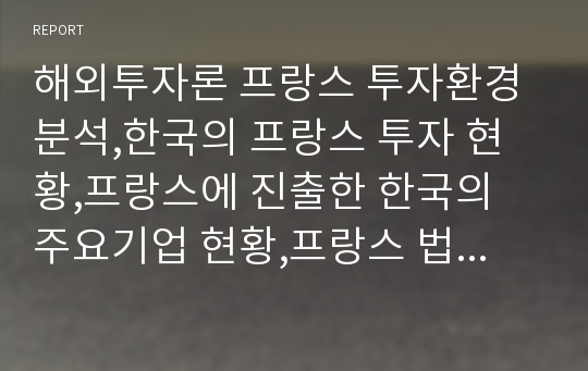 해외투자론 프랑스 투자환경 분석,한국의 프랑스 투자 현황,프랑스에 진출한 한국의 주요기업 현황,프랑스 법인 설립 절차