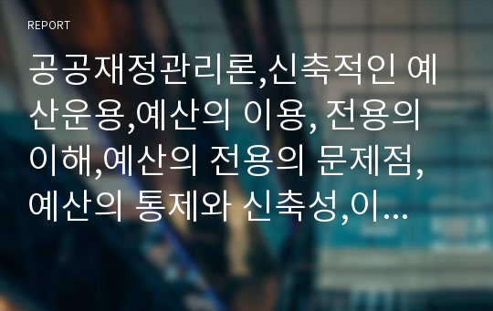 공공재정관리론,신축적인 예산운용,예산의 이용, 전용의 이해,예산의 전용의 문제점,예산의 통제와 신축성,이용과 전용의 개념