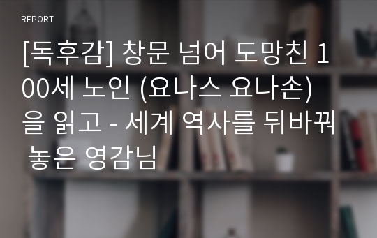 [독후감] 창문 넘어 도망친 100세 노인 (요나스 요나손) 을 읽고 - 세계 역사를 뒤바꿔 놓은 영감님