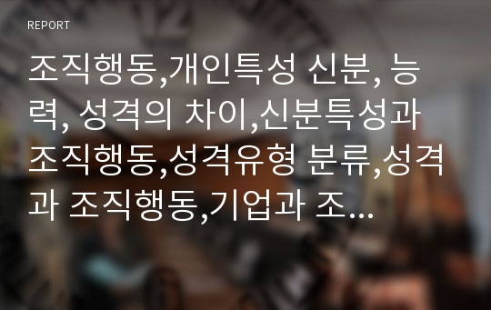 조직행동,개인특성 신분, 능력, 성격의 차이,신분특성과 조직행동,성격유형 분류,성격과 조직행동,기업과 조직의 글로벌화와 국민성 차이