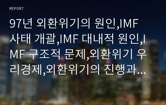 97년 외환위기의 원인,IMF 사태 개괄,IMF 대내적 원인,IMF 구조적 문제,외환위기 우리경제,외환위기의 진행과정,브랜드마케팅,서비스마케팅,글로벌경영,사례분석