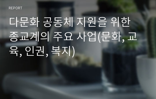 다문화 공동체 지원을 위한 종교계의 주요 사업(문화, 교육, 인권, 복지)