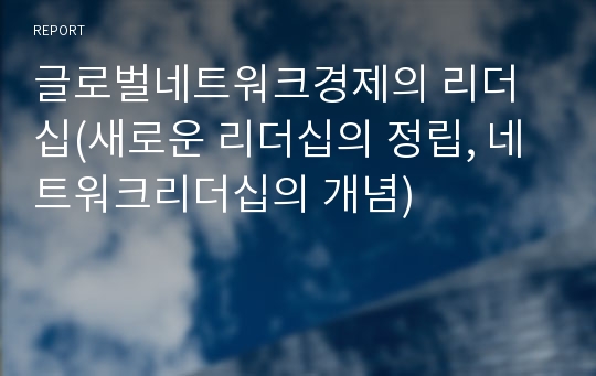 글로벌네트워크경제의 리더십(새로운 리더십의 정립, 네트워크리더십의 개념)