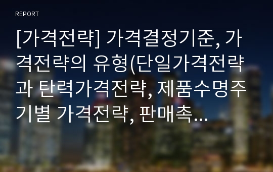 [가격전략] 가격결정기준, 가격전략의 유형(단일가격전략과 탄력가격전략, 제품수명주기별 가격전략, 판매촉진 가격전략)