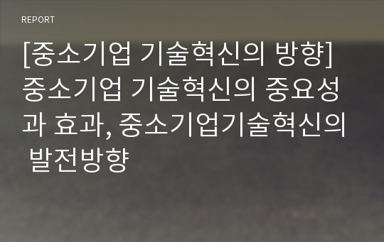 [중소기업 기술혁신의 방향] 중소기업 기술혁신의 중요성과 효과, 중소기업기술혁신의 발전방향