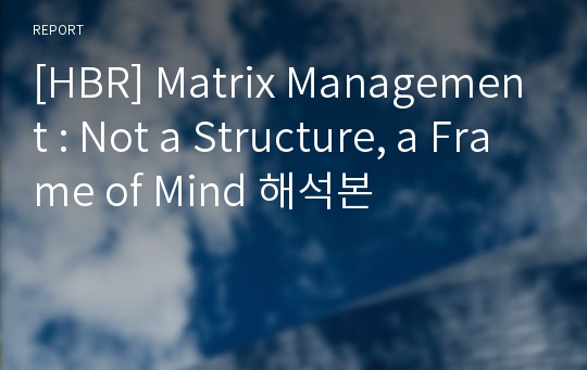 [HBR] Matrix Management : Not a Structure, a Frame of Mind 해석본