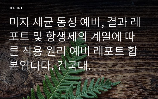 미지 세균 동정 예비, 결과 레포트 및 항생제의 계열에 따른 작용 원리 예비 레포트 합본입니다. 건국대.