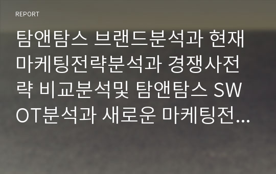 탐앤탐스 브랜드분석과 현재 마케팅전략분석과 경쟁사전략 비교분석및 탐앤탐스 SWOT분석과 새로운 마케팅전략 제안 보고서