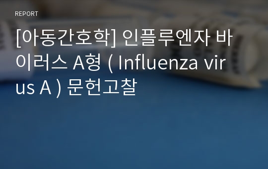 [아동간호학] 인플루엔자 바이러스 A형 ( Influenza virus A ) 문헌고찰