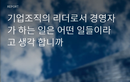 기업조직의 리더로서 경영자가 하는 일은 어떤 일들이라고 생각 합니까