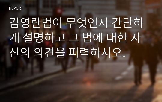 김영란법이 무엇인지 간단하게 설명하고 그 법에 대한 자신의 의견을 피력하시오.