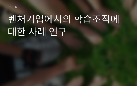 벤처기업에서의 학습조직에 대한 사례 연구