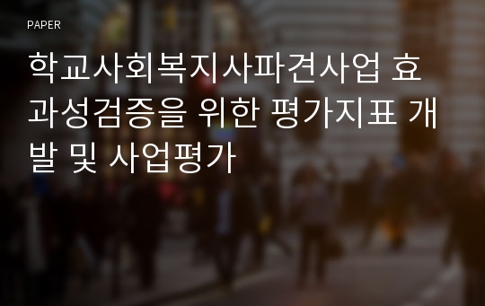 학교사회복지사파견사업 효과성검증을 위한 평가지표 개발 및 사업평가