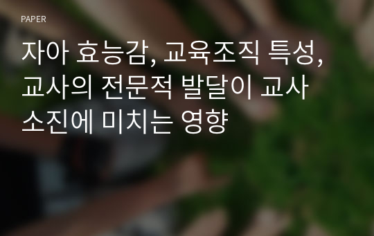 자아 효능감, 교육조직 특성, 교사의 전문적 발달이 교사 소진에 미치는 영향