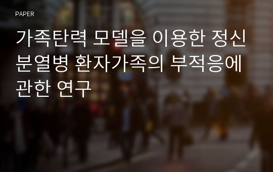 가족탄력 모델을 이용한 정신분열병 환자가족의 부적응에 관한 연구