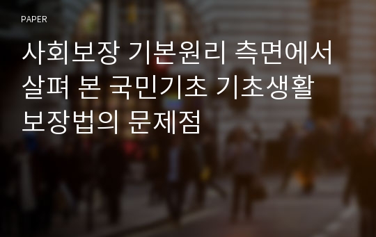 사회보장 기본원리 측면에서 살펴 본 국민기초 기초생활 보장법의 문제점