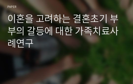 이혼을 고려하는 결혼초기 부부의 갈등에 대한 가족치료사례연구