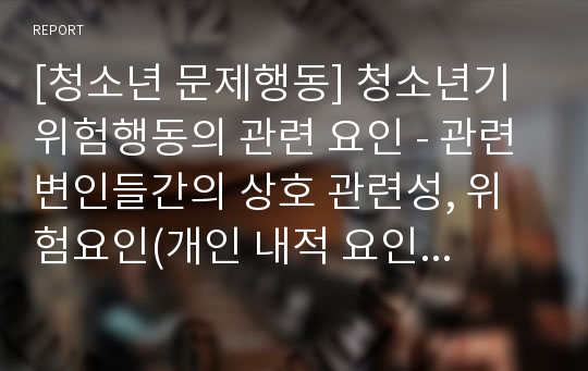 [청소년 문제행동] 청소년기 위험행동의 관련 요인 - 관련 변인들간의 상호 관련성, 위험요인(개인 내적 요인, 사회적 요인, 환경적 요인), 보호적 요인