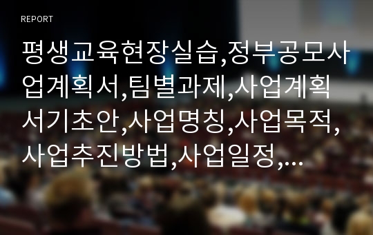 평생교육현장실습,정부공모사업계획서,팀별과제,사업계획서기초안,사업명칭,사업목적,사업추진방법,사업일정,세부계획,기대효과