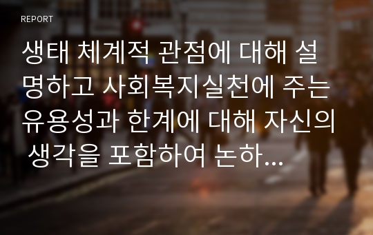 생태 체계적 관점에 대해 설명하고 사회복지실천에 주는 유용성과 한계에 대해 자신의 생각을 포함하여 논하시오.