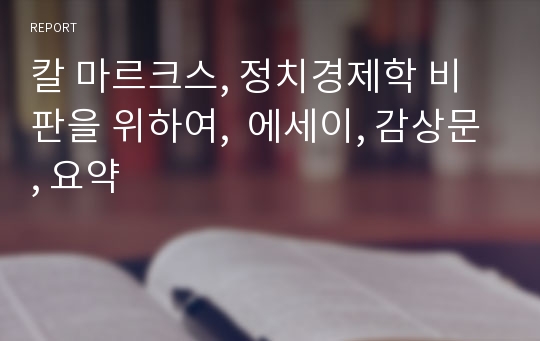 칼 마르크스, 정치경제학 비판을 위하여,  에세이, 감상문, 요약