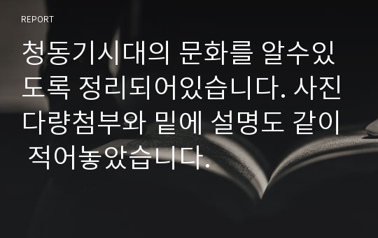 청동기시대의 문화를 알수있도록 정리되어있습니다. 사진다량첨부와 밑에 설명도 같이 적어놓았습니다.