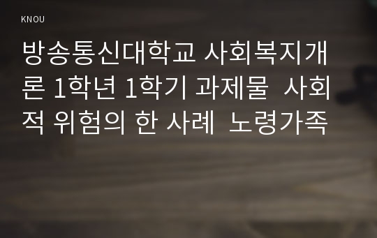 방송통신대학교 사회복지개론 1학년 1학기 과제물  사회적 위험의 한 사례  노령가족