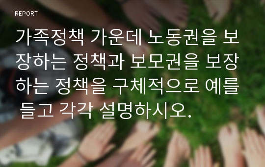 가족정책 가운데 노동권을 보장하는 정책과 보모권을 보장하는 정책을 구체적으로 예를 들고 각각 설명하시오.