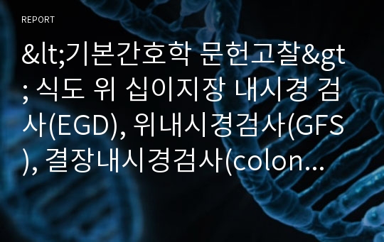 &lt;기본간호학 문헌고찰&gt; 식도 위 십이지장 내시경 검사(EGD), 위내시경검사(GFS), 결장내시경검사(colonoscopy), 직장 S자상결장경검사