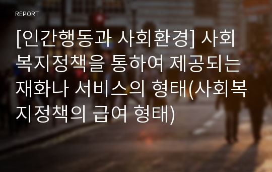 [인간행동과 사회환경] 사회복지정책을 통하여 제공되는 재화나 서비스의 형태(사회복지정책의 급여 형태)