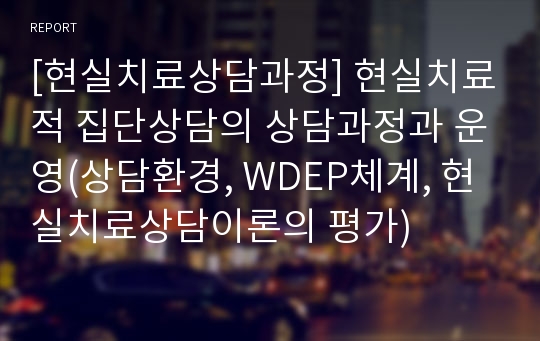 [현실치료상담과정] 현실치료적 집단상담의 상담과정과 운영(상담환경, WDEP체계, 현실치료상담이론의 평가)